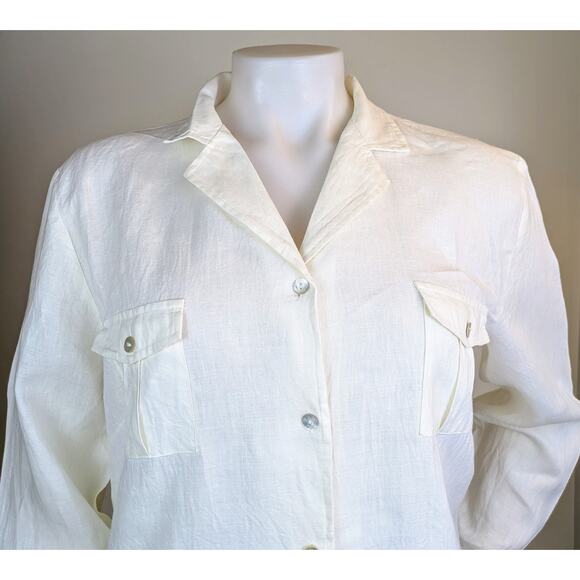 Edward Irish Linen Tunic Shirt XL Ivory Button Down Utility Long Sleeve Classic - Picture 3 of 12